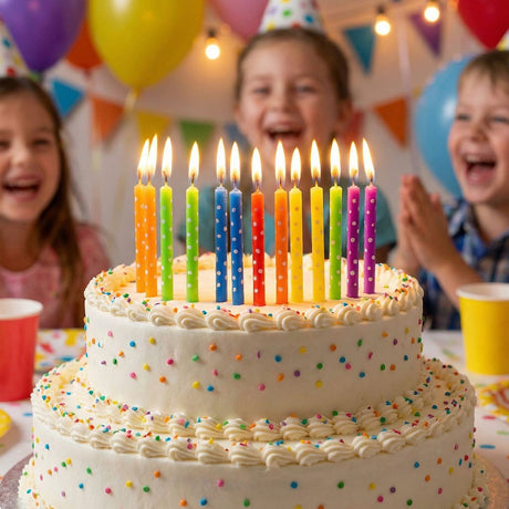 Party time feestkaarsjes met stippen 8 cm multicolor 12 stuks