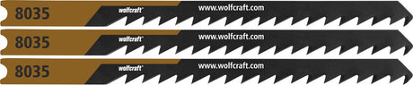Wolfcraft - 3 brzeszczoty do wyrzynarek do miękkiego drewna - drobno zakrzywione cięcie - brzeszczot HCS z chwytem U - idealny do miękkiego drewna i MDF - 8035000