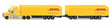 Siku 1806, pociąg drogowy cargoliner dhl, traktor z naczepą i przyczepą, 1:87, metaloplastyk, żółty, odpinana przyczepa