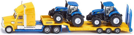 Siku 1805, ciężarówka z ciągnikami New Holland, 1:87, metal plastik, żółto-niebieski, wiele funkcji
