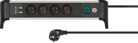Listwa zasilająca Brennerstuhl alu-office-line 4-pinowa masa z USB (zespół gniazd do biurka z kablem 1,8 m i przełącznikiem, produkcji niemieckiej)