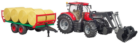 Bruder 3198 case ih optum 3 cvx z ładowaczem czołowym, przyczepą do bel