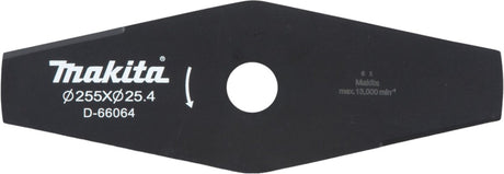 Nóż do cięcia trawy Makita 2-zębowy, stalowy, dwa zęby do kos i wycinarek do krzaków 255 x 25,4 mm (d-66064)