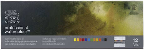 Profesjonalny zestaw akwareli Winsor Newton 0193548 – 12 półpatelni w konfigurowalnym wózku podróżnym, wysokiej jakości farba akwarelowa
