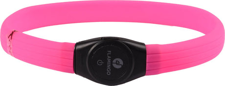 Obroża Flamingo LED z możliwością ładowania - ilona visio różowa - 35-64cm - świecąca obroża z USB w 3 pozycjach - widoczność do 500m