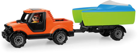 Zabawkowy pick-up Lena z przyczepką do łodzi – zestaw ciężarówka i łódka.