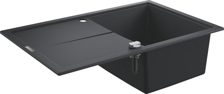 Grohe k400 composiet spoelbak - 78cm - inbouw - met overloop en automatische afvoer - granite black