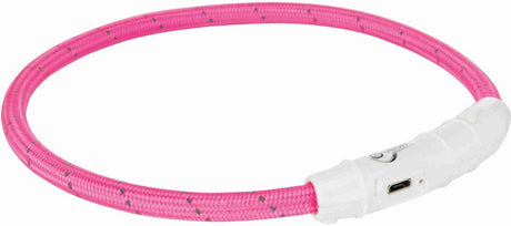 Trixie świecąca obroża dla psa flash USB TPU nylonowa różowa