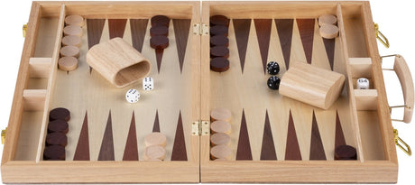 Backgammon Engelhart 15 cali - deska intarsjowana drewnem - drewniana skrzynka z rączką - wersja luksusowa -