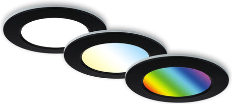Briloner - oprawa podtynkowa LED - oprawa łazienkowa - CCT - zmiana koloru RGB - IP65 - pilot zdalnego sterowania - możliwość ściemniania - funkcja pamięci - zestaw 3 szt. - ø9,2cm - funkcja lampki nocnej - czarny