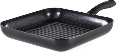 Diamentowa patelnia grillowa Greenchef 28x28cm - powłoka nieprzywierająca niezawierająca pfas - indukcyjna patelnia grillowa - patelnia ceramiczna - można piec w piekarniku do 160°C - uchwyt chłodzący - czarny