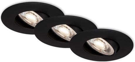 Briloner kulana - reflektory do wbudowania, zestaw 3 sztuk - możliwość ściemniania - obrotowe oprawy do wbudowania - 3 x LED 5w 460lm - barwa światła: ciepła biała - głębokość montażu: 30mm - wymiary montażowe: 68mm - produkt: ø90mm - czarny