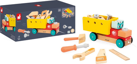 Janod - brico'kids - figurka do ciągnięcia ciężarówki - zabawka do ciągnięcia 2 w 1
