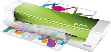 Laminator do domowego biura Leitz ilam do formatu A4 - odpowiedni do 80-125 mikronów - w zestawie pakiet startowy z woreczkami do laminowania - zielony metalik