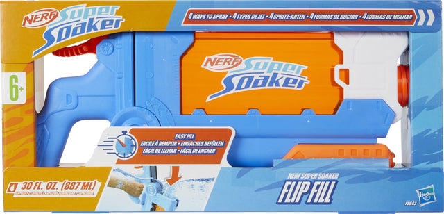 Nerf Super Soaker Flip Fill Water Blaster, 4 rodzaje strumienia, szybkie napełnianie, zbiornik 887 ml, zabawka wodna