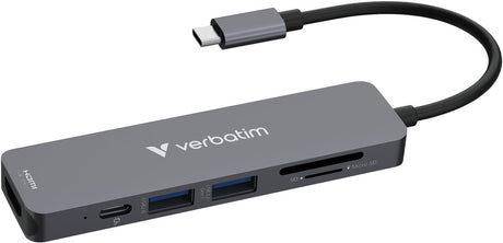 Koncentrator wieloportowy Verbatim USB-C Essential 6 portów: HDMI, USB-C PD, USB-A 3.2 Gen 1, USB-A, SD MicroSD