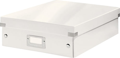 Pudełko do przechowywania średniej wielkości Leitz wow click store - 85% kartonu pochodzącego z recyklingu - zajmujące mało miejsca pudełko do sortowania z przegródkami - 28,1 x 10 x 37 cm (szer. x wys. x gł.) - białe