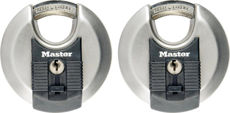 Kłódka Masterlock – zamek tarczowy ze stali nierdzewnej – odporna na warunki atmosferyczne – 70 mm – 2 sztuki – m40eurt