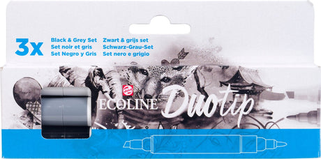 Ecoline duotip marker set zwart grijs | 3 kleuren