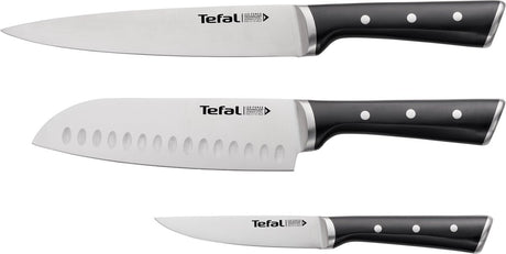 Zestaw noży Tefal Ice Force - 3-częściowy - nóż rzeźbiarski 20 cm - nóż santoku 18 cm - nóż uniwersalny 11 cm - stal nierdzewna