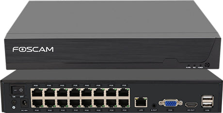 Foscam fna216he - 16-kanałowy 4k 8mp poe nvr - sieciowy rejestrator wideo - rejestrator kamer bezpieczeństwa - wykrywanie ruchu - h.264+ - hdmi vga - 2x16tb hdd - plug play - czarny