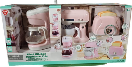 Bateria kuchenna Playgo - ekspres do kawy i toster różowy - 7 sztuk.