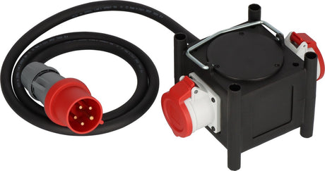 Kompaktowy gumowy rozdzielacz zasilania Brennerstuhl Rozdzielacz gumowy (kabel 2m, 2x cee 400v 32a, do użytku na budowie i do stałego użytku na zewnątrz, wyprodukowany w Niemczech)