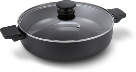 Patelnia Brabantia Vanta z pokrywką - ø 28 cm - patelnia do smażenia - ceramiczna powłoka nieprzywierająca wzmocniona tytanem - nadaje się do indukcji - 100% bez pfas - czarna
