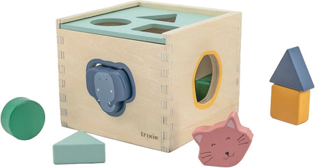 Drewniane pudełko kształtów Trixie – zabawka edukacyjna dla malucha – drewno FSC® – od 18 miesiąca życia – sortownik kształtów ze zwierzętami