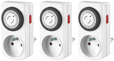 Perel zestaw 3 mini timerów 24-godzinnych, mechanicznych, 230 V, 16 A, 3680 W, wtyczka francuska (e305dm), biała