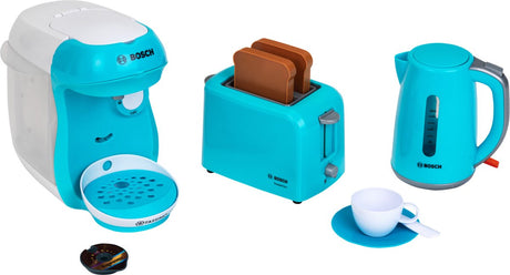 Klein Toys Bosch Toy Zestaw akcesoriów kuchennych - ekspres do kawy - czajnik - toster - w tym. dźwięk - niebieski