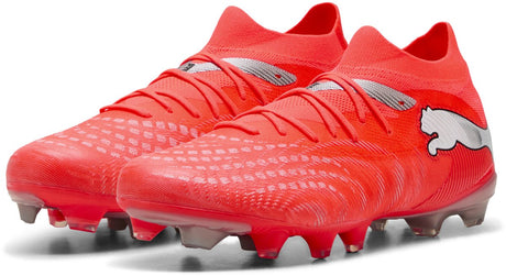 Buty sportowe unisex Puma future 9 match fg ag - świecące czerwono-biało-czarno-srebrne