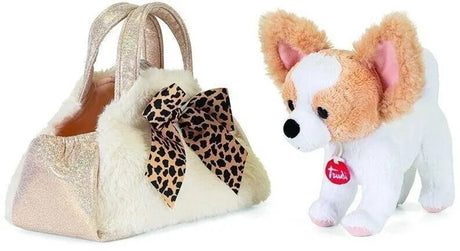 Trudi - fashion bags knuffel puppy in tas 20 cm - handgemaakt in italië - pluche knuffel - knuffeldier voor jongens en meisjes - bruin beige - 17x20x11 cm maat xs
