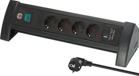 Listwa zasilająca Brennerstuhl premium office-line z 4 listwami zasilającymi z USB C PD 30W i USB A 18W (wyprodukowana w Niemczech, skrzynka rozdzielcza z kablem 1,8 m i przełącznikiem, listwa zasilająca idealna na biurko)