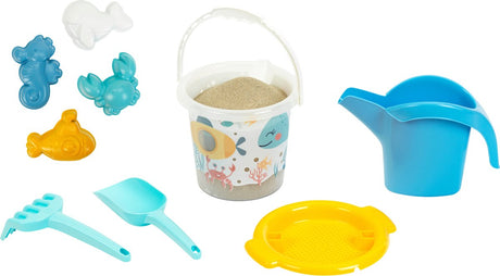 Klein Toys Little Foot - zestaw wiader z konewką, sitkiem, grabiami, łopatą i figurkami do zabawy - materiał z recyklingu