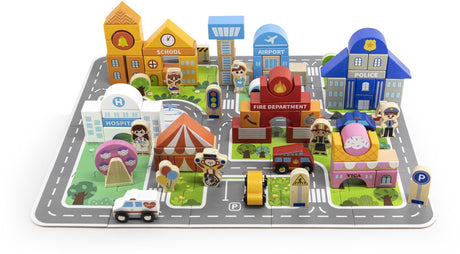 Vigatoys viga Toys® drewniany zestaw klocków miejskich, figurki planszowe