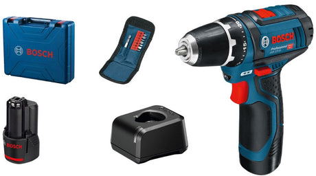Profesjonalna wkrętarka Bosch gsr 12v-15 - z akumulatorami 2x 12v i ładowarką - w zestawie. zestaw obudów i bitów