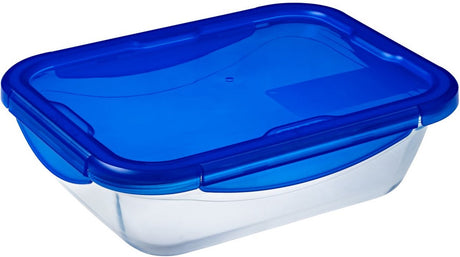 Pyrex - miska Cook Go prostokątna z pokrywką 2-częściowa - przezroczysta - niebieska - szkło borokrzemianowe - polipropylen - silikon