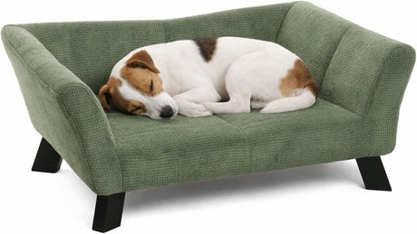 Legowisko dla psa Flamingo – sofa pies – sofa kot – damario prostokątne zielone – 62,5 x 43 x 25 cm – nogi drewniane
