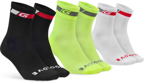 Gripgrab - trójkolorowe, regularne 3 pary letnich skarpetek rowerowych Coolmax skarpetki rowerowe - czarny biały żółty odblaskowy - unisex - rozmiar l (44-47)