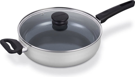 Brabantia indu+ patelnia do smażenia z pokrywką - ø 28 cm - patelnia do smażenia - ceramiczna powłoka nieprzywierająca - nadaje się do indukcji - 100% wolne od pfas - można myć w zmywarce - szary