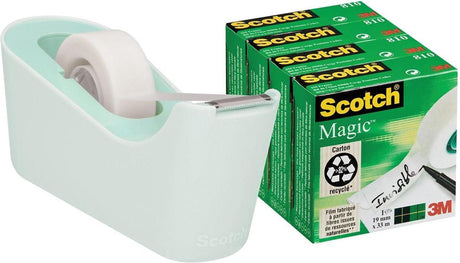 Uchwyt na taśmę klejącą Scotch c18 miętowy + 4 rolki magicznej taśmy 19mmx33m