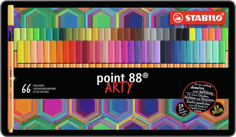 Stabilo point 88 - cienkopis premium - cienki 0,4 mm - metalowe etui z 66 elementami - w 65 różnych kolorach