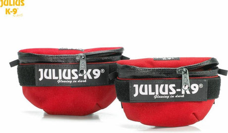 Uniwersalne torby boczne Julius K9 idc® w kolorze czerwonym do szelek od rozmiaru baby1 do rozmiaru mini.