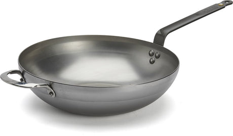 Kupujący mineralna patelnia wok 32 cm – szerokie dno – blacha stalowa – bez zawartości PFA – nadaje się do indukcji – wyprodukowano we Francji