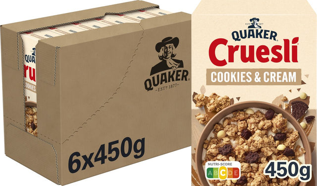 Quaker Cruesli Cookies Cream - płatki śniadaniowe - 6 x 450 gramów