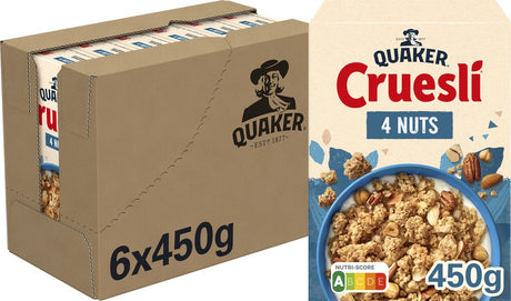 Granola Quaker 4 orzechy - płatki śniadaniowe - 6 x 450 gramów