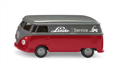 Siku 2362, vw t1 transporter, 1:50, metaal kunststof, rood grijs, speelgoedauto, deuren om te openen, trekhaak
