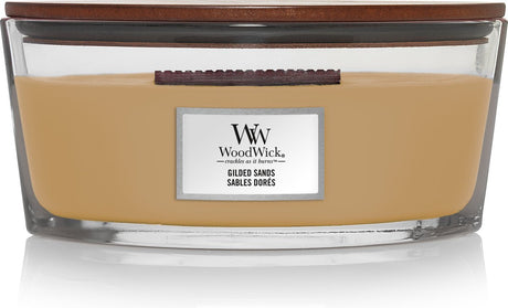 Świeca zapachowa Woodwick Heartwick Flame elipse - złocone piaski - 50 godzin palenia