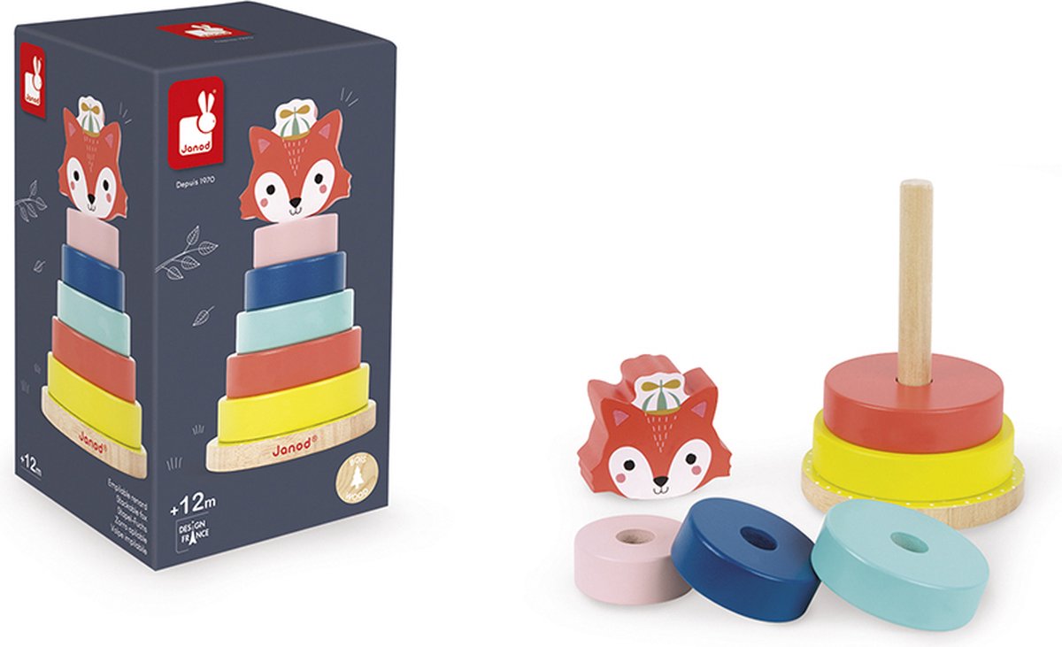 Janod - houten stapeltoren - vos - baby forest